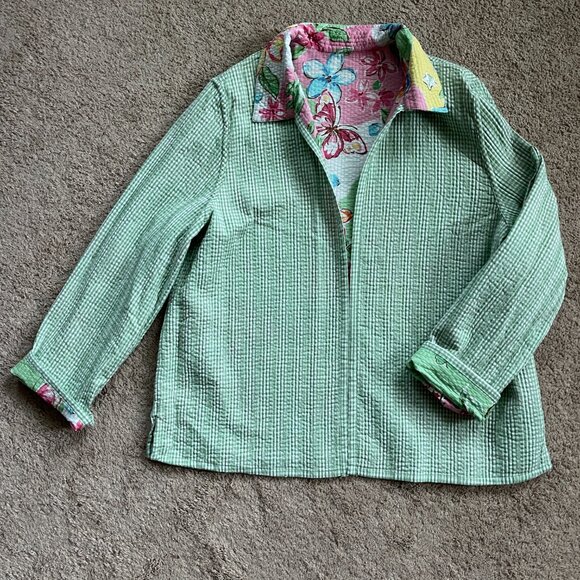 Vintage Womens Floral Gingham Quilted Reversible Jacket Oversized PLUS size 18W - Picture 7 of 9